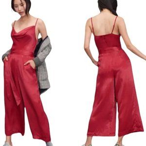 NWT BL^NK London Anthropologie Alizia Red Satin Cowl Neck Tie Waist Jumpsuit | L